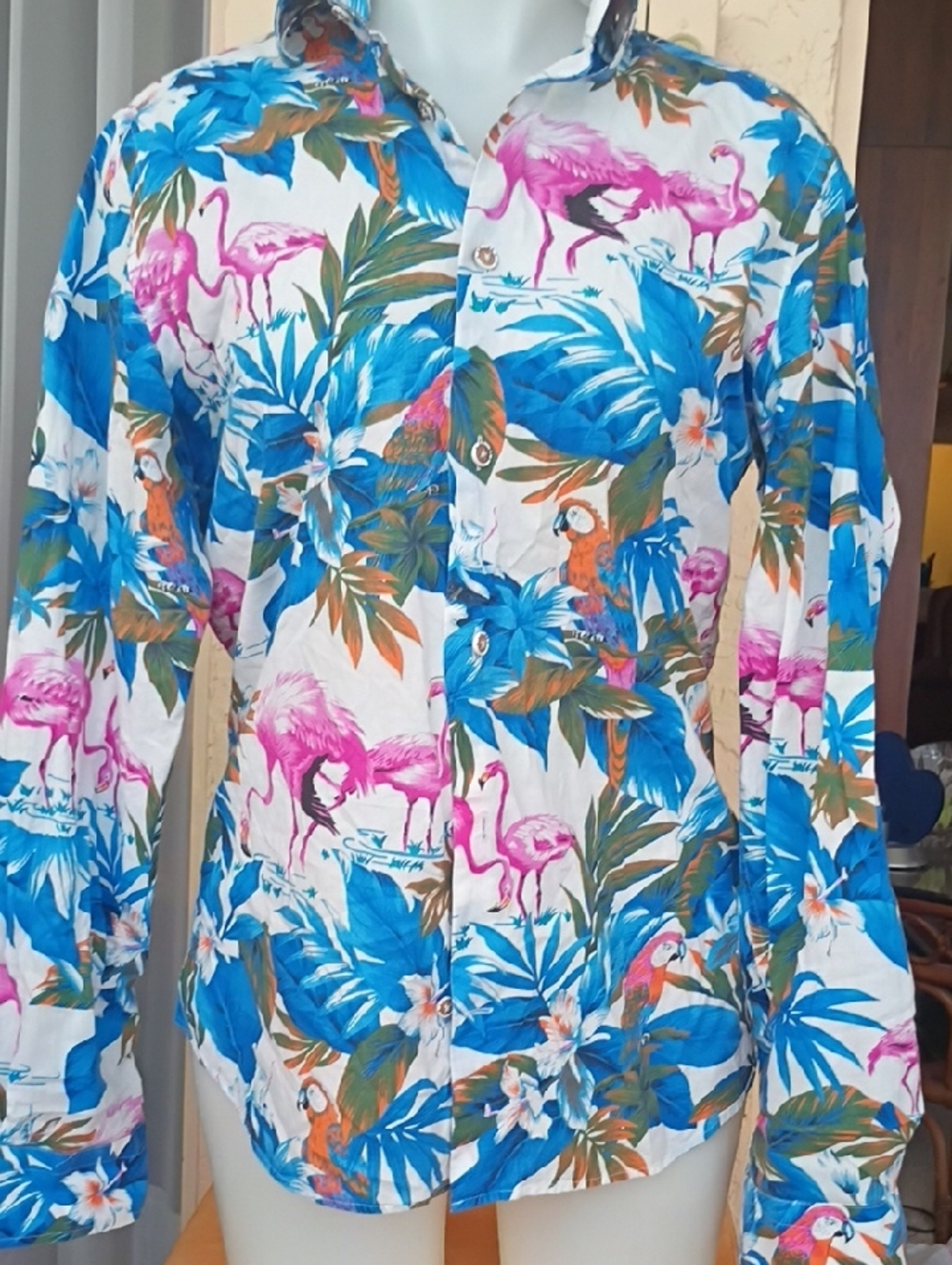 Made In Italy , 100 % Cotton Pink Flamingo Shirt